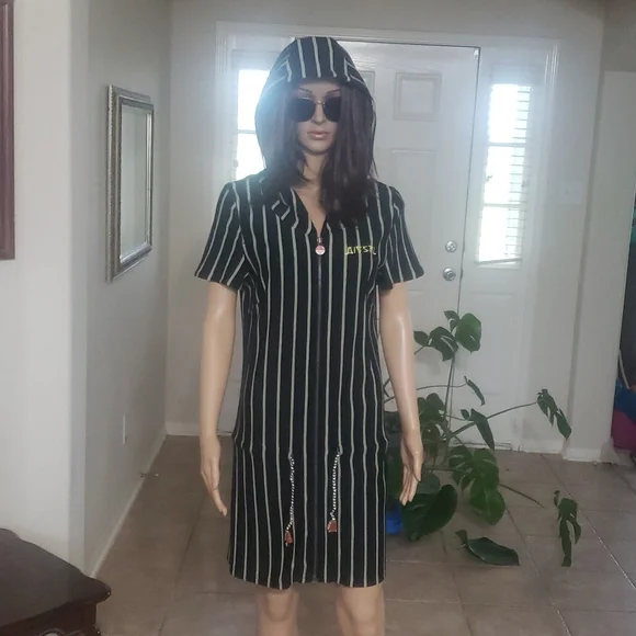 Diesel | Dresses | Diesel L Hoodie Gold Stripe Mini Dress Embroided Back  Drop Self Tie Waist | Poshmark
